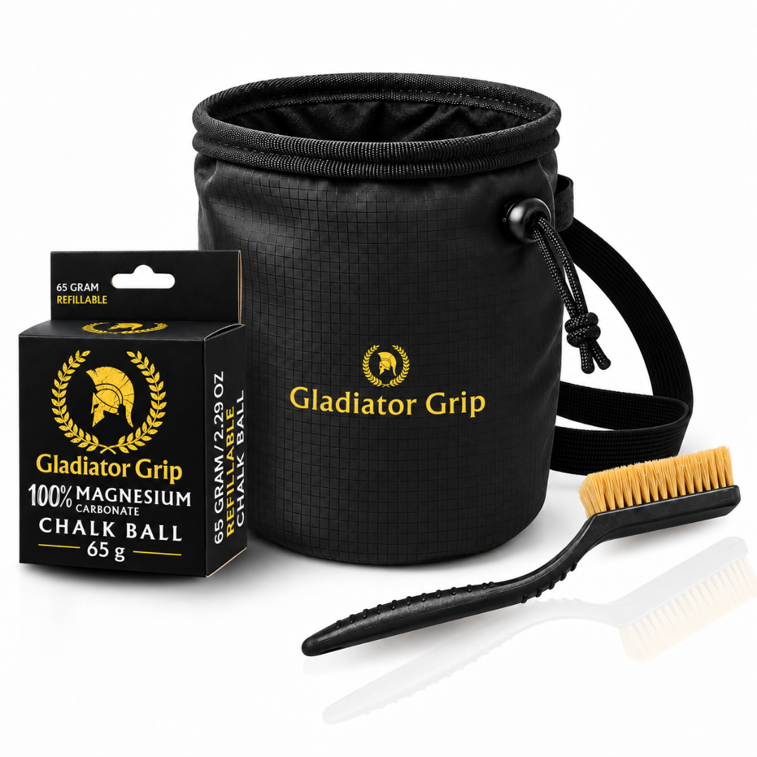 Gladiator Grip Chalk Bag Bundle — Chalk Bag, Refillable Chalk Ball & Bouldering Brush